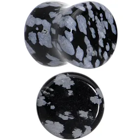 00 Gauge Obsidian Snowflake Natural Stone Saddle Plug Set
