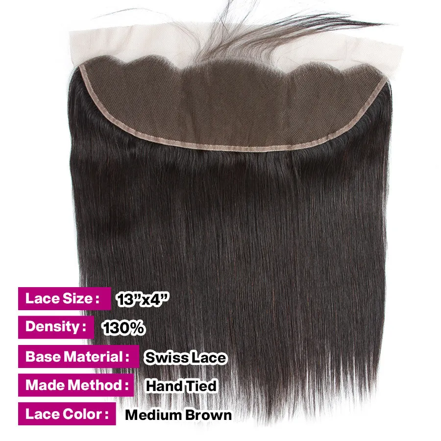 10"-30" Brazilian Straight Virgin Hair Weave 3 Bundles With Lace Frontal 13x4 Ear To Ear