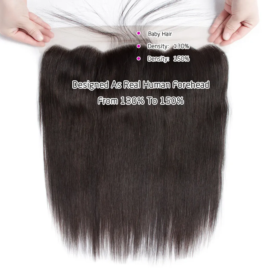 10"-30" Brazilian Straight Virgin Hair Weave 3 Bundles With Lace Frontal 13x4 Ear To Ear
