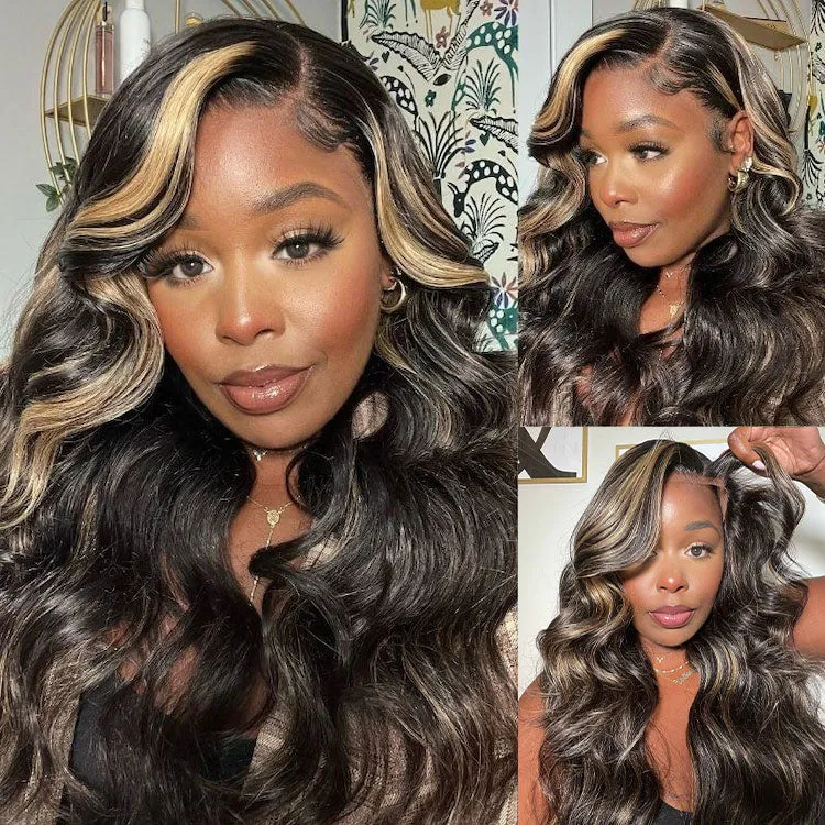 13x4 Ear To Ear Lace Frontal Straight & Body Wave Wig With Blonde Highlights Pre-All Glueless Wig