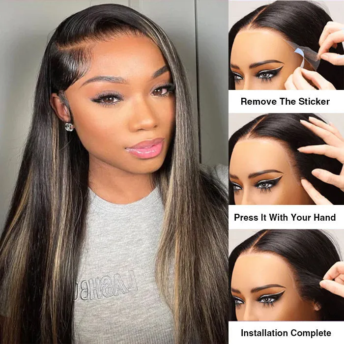 13x4 Ear To Ear Lace Frontal Straight & Body Wave Wig With Blonde Highlights Pre-All Glueless Wig