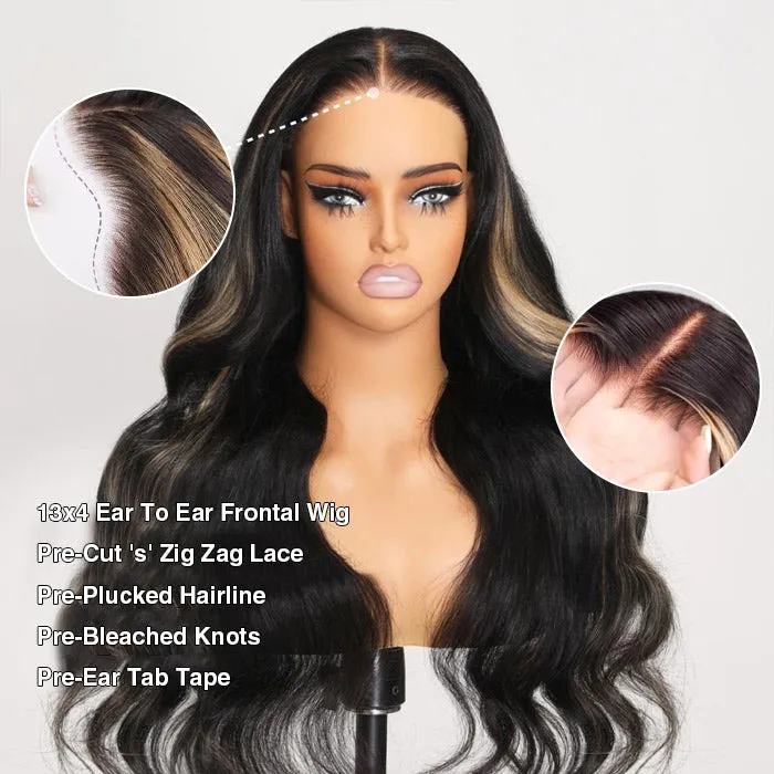 13x4 Ear To Ear Lace Frontal Straight & Body Wave Wig With Blonde Highlights Pre-All Glueless Wig