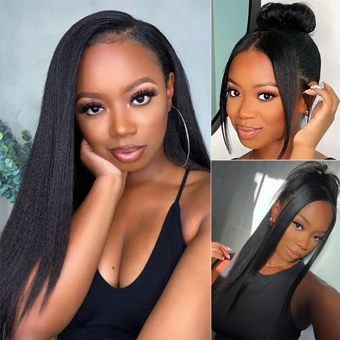 13x6 Lace Frontal Yaki Straight Pre Cut & Pre-Plucked Real Ear To Ear Pre-All Glueless Wig