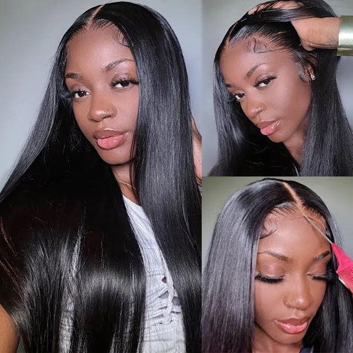 13x6 Pre-All Glueless Frontal Wigs Pre Cut & Pre-Bleached Put on and Go Glueless Straight Wig