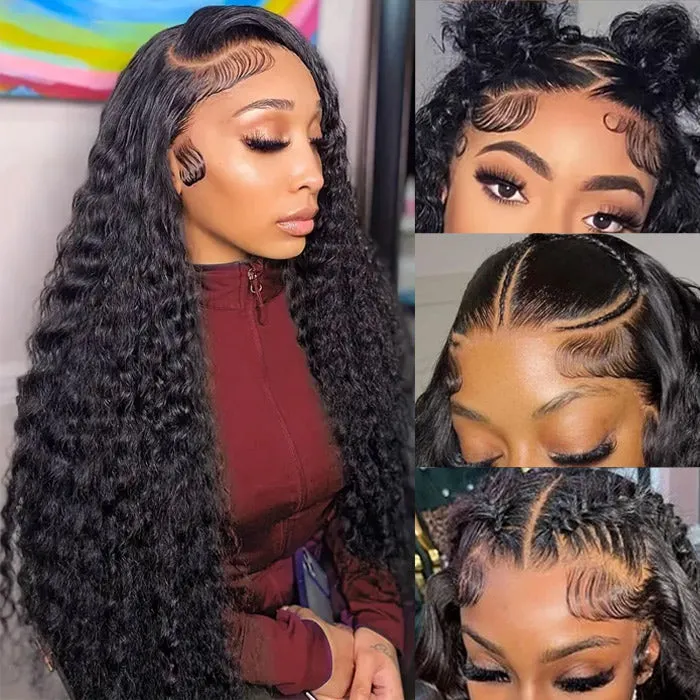 13x6 Pre-All Glueless Lace Frontal Wig Pre Cut Ear to Ear Lace Glueless Deep Wave Wigs