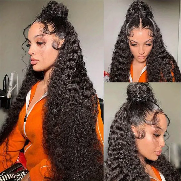 13x6 Pre-All Glueless Lace Frontal Wig Pre Cut Ear to Ear Lace Glueless Deep Wave Wigs