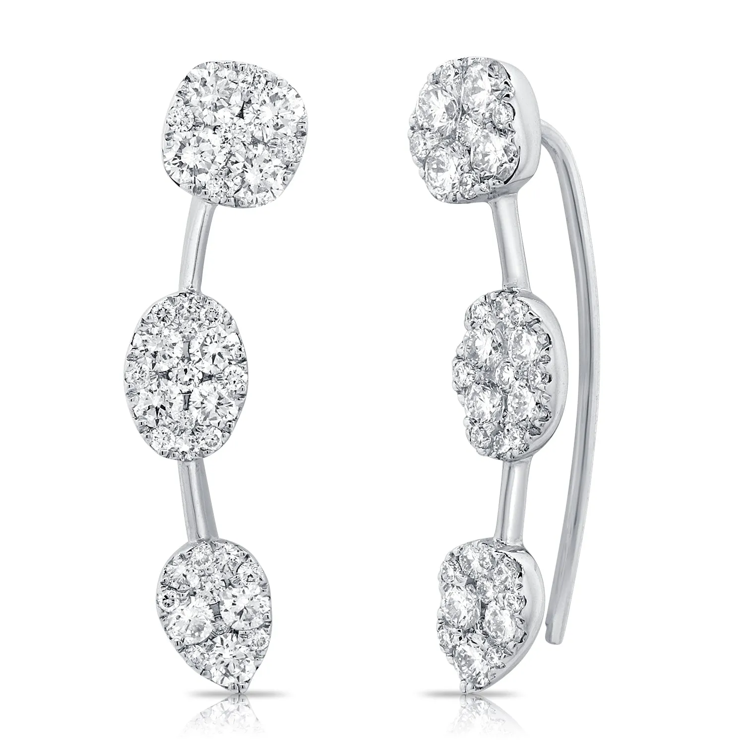 14K Gold Diamond Ear Climber Earrings - 1.56ct