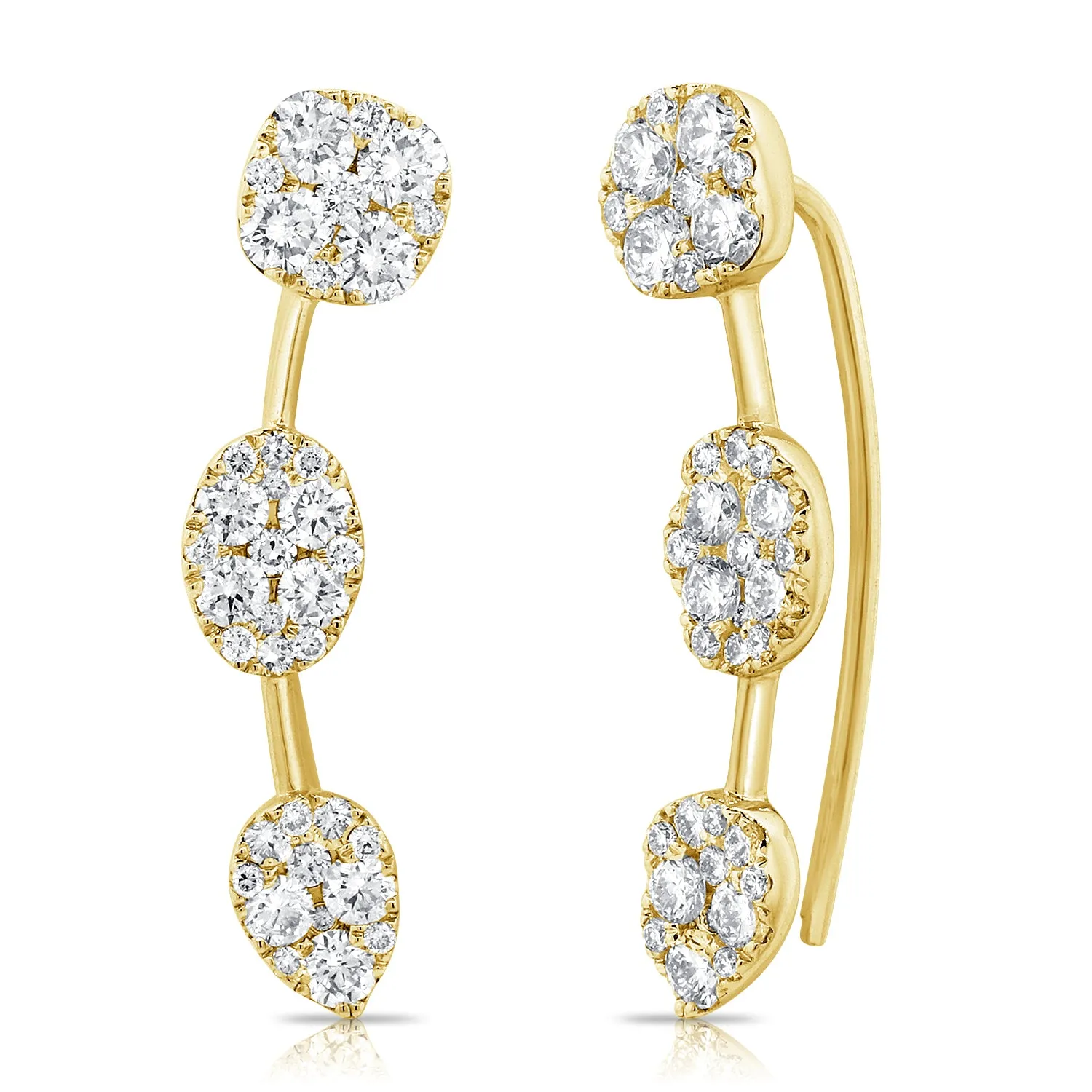 14K Gold Diamond Ear Climber Earrings - 1.56ct