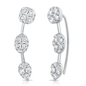 14K Gold Diamond Ear Climber Earrings - 1.56ct