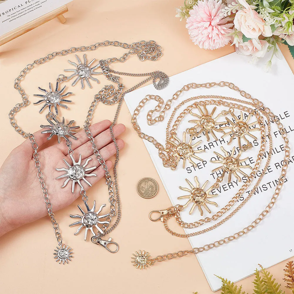 2Pcs 2 Colors Alloy & Iron Sun Link Chain Belts, Triple Layer Waist Chains for Shirt Skirt Dresses Overcoat, Platinum & Golden, 41-3/8 inch(105cm), 1pc/color