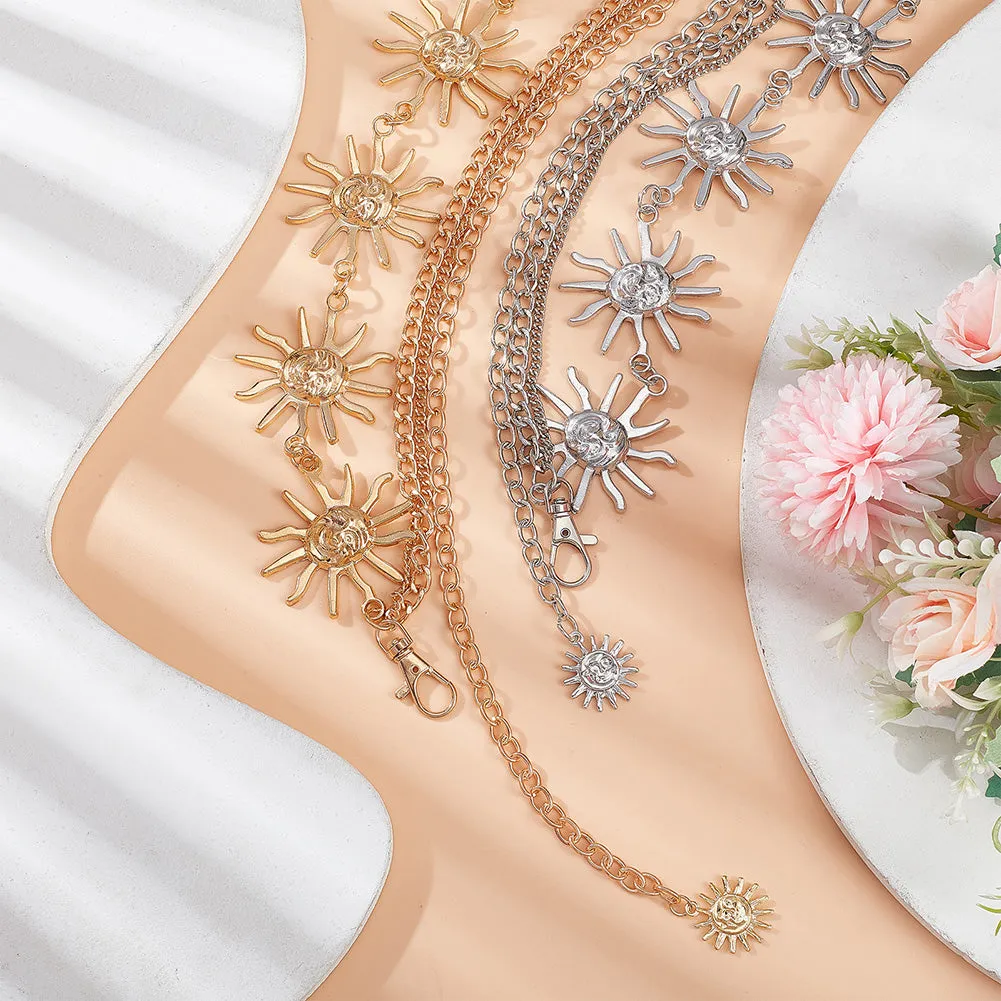 2Pcs 2 Colors Alloy & Iron Sun Link Chain Belts, Triple Layer Waist Chains for Shirt Skirt Dresses Overcoat, Platinum & Golden, 41-3/8 inch(105cm), 1pc/color