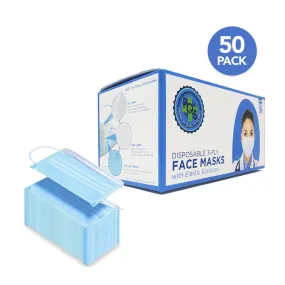 3-Layer Disposable Face Masks with Elastic Earloops (Box of 50)
