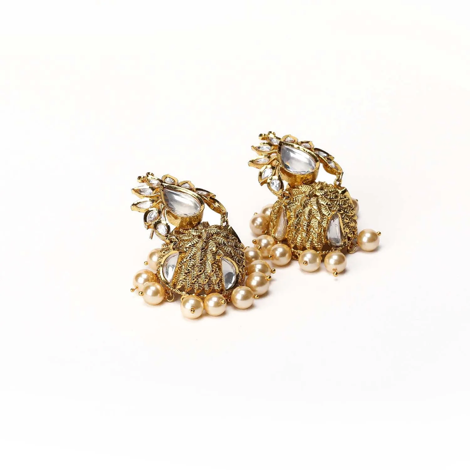Akshita Pearl Drops Gold Plated Kundan Jhumki