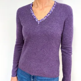Amethyst Purple Cashmere V-Neck Jumper Medium
