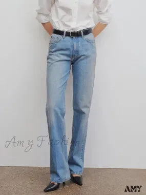 Amy Fashion - High Quality Women High-waisted All-match Light-colored Mopping Loose Straight-leg Spring and Summer New Jean