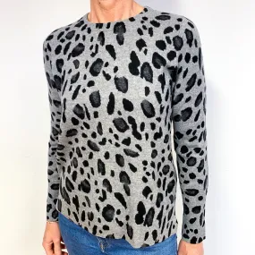 Animal Print Grey And Black Cashmere Crew Neck Jumper Medium