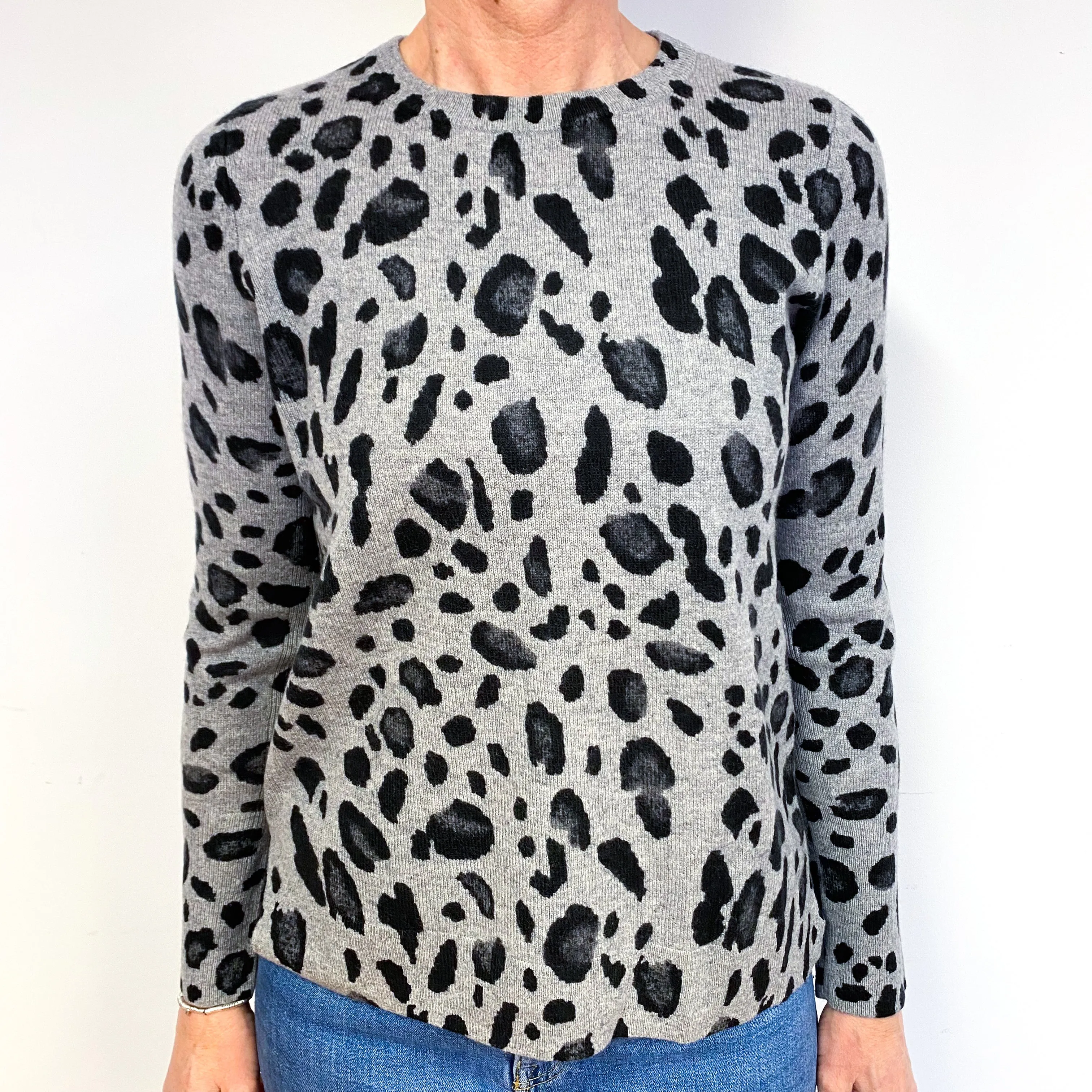 Animal Print Grey And Black Cashmere Crew Neck Jumper Medium