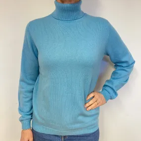 Aqua Blue Cashmere Polo Neck Jumper Medium