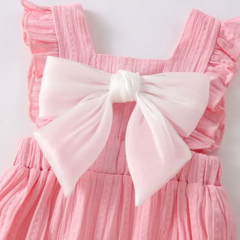 Baby Bowknot Ruffled Overall with Hat
