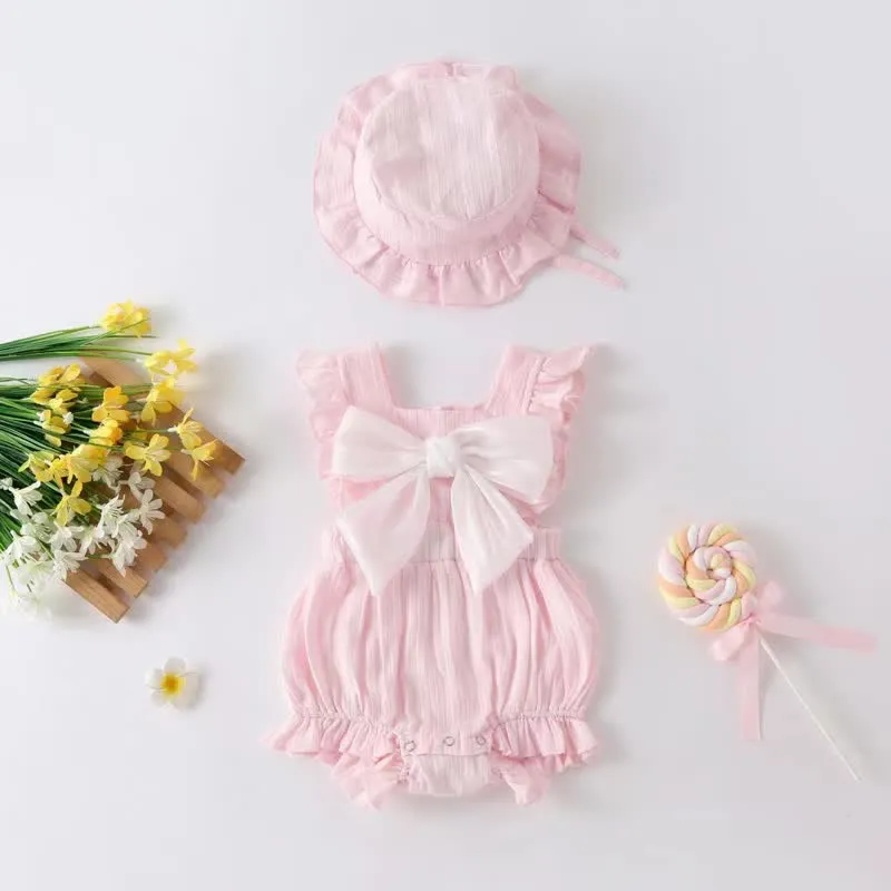 Baby Bowknot Ruffled Overall with Hat