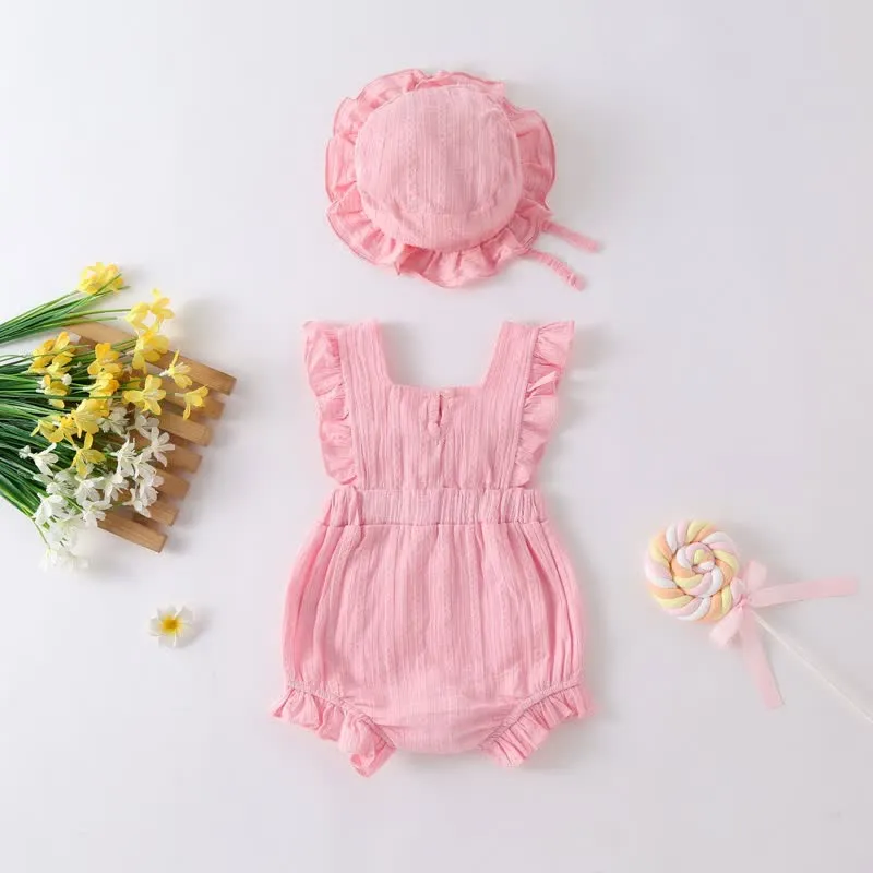 Baby Bowknot Ruffled Overall with Hat