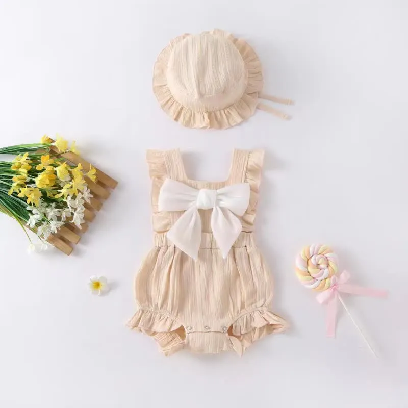 Baby Bowknot Ruffled Overall with Hat