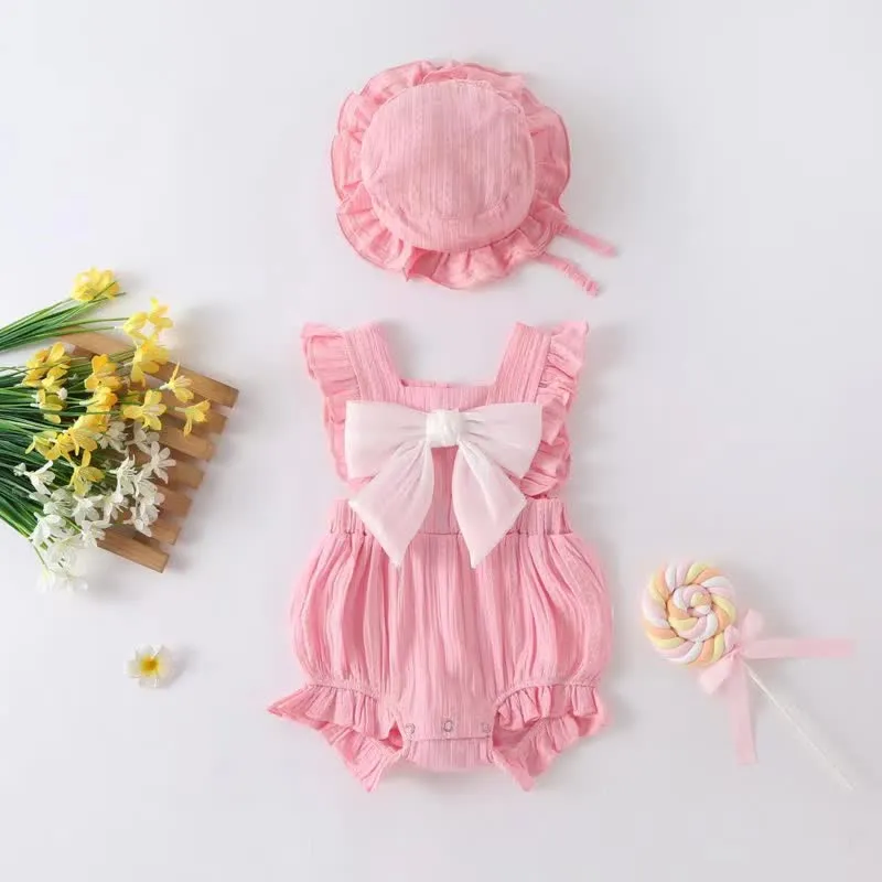 Baby Bowknot Ruffled Overall with Hat