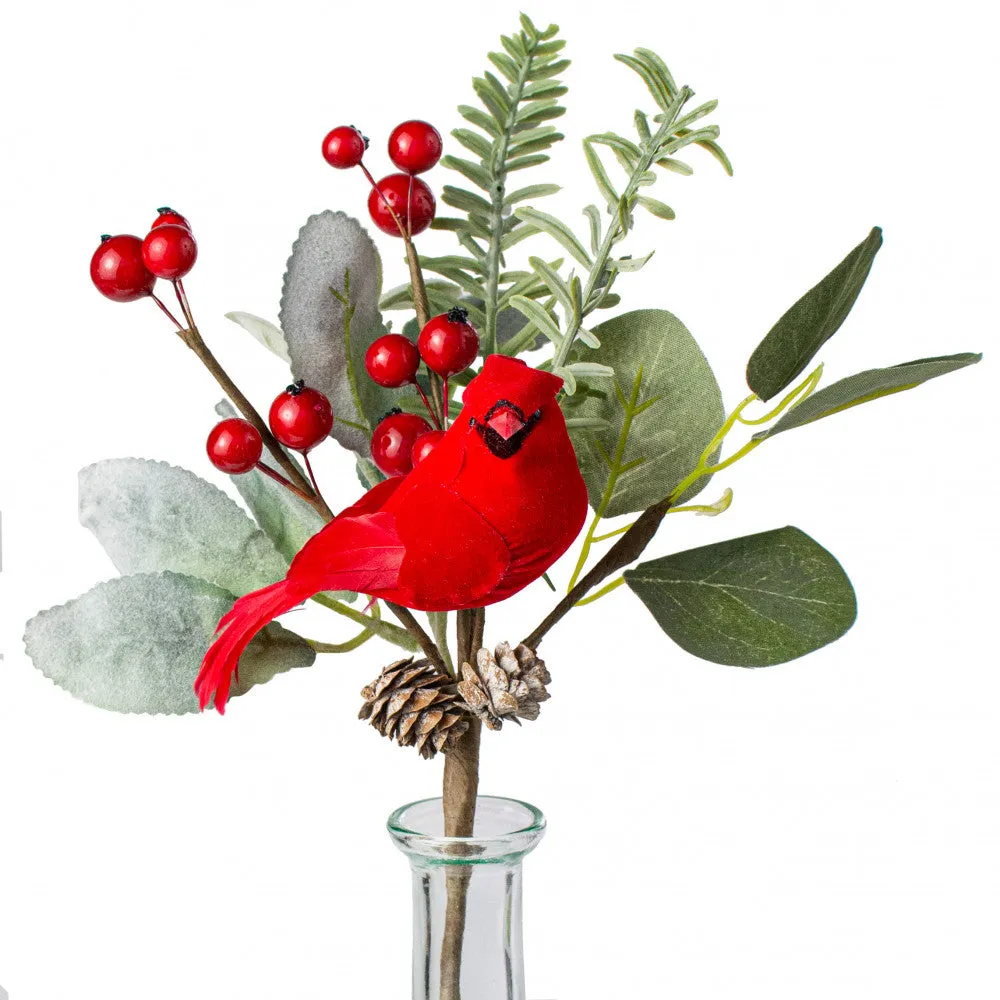 Berry, Eucalyptus, Pinecone Cardinal Pick - 10"