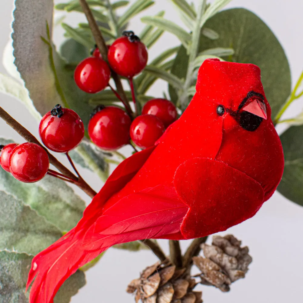 Berry, Eucalyptus, Pinecone Cardinal Pick - 10"