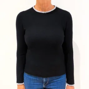 Black Beaded Cashmere Crew Neck Jumper Medium