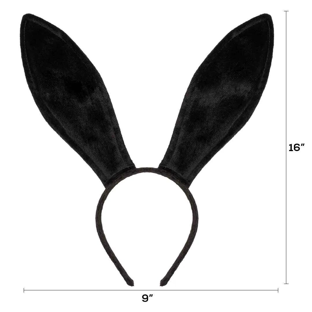 Black Bunny Ears Headband - Velvet Black Rabbit Ears - (2 PCS) - FUNCREDIBLE