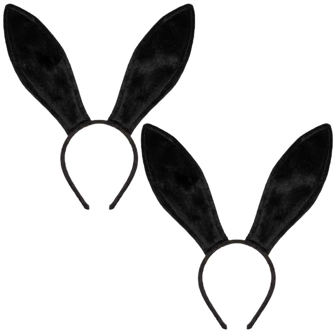 Black Bunny Ears Headband - Velvet Black Rabbit Ears - (2 PCS) - FUNCREDIBLE