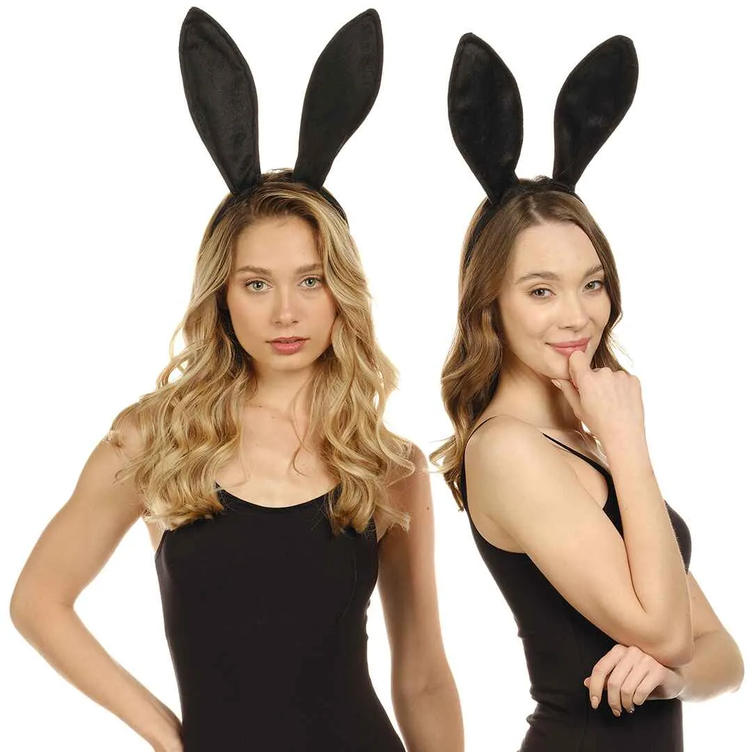 Black Bunny Ears Headband - Velvet Black Rabbit Ears - (2 PCS) - FUNCREDIBLE