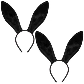 Black Bunny Ears Headband - Velvet Black Rabbit Ears - (2 PCS) - FUNCREDIBLE