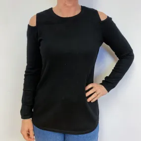 Black Cold Shoulder Crew Neck Jumper Medium