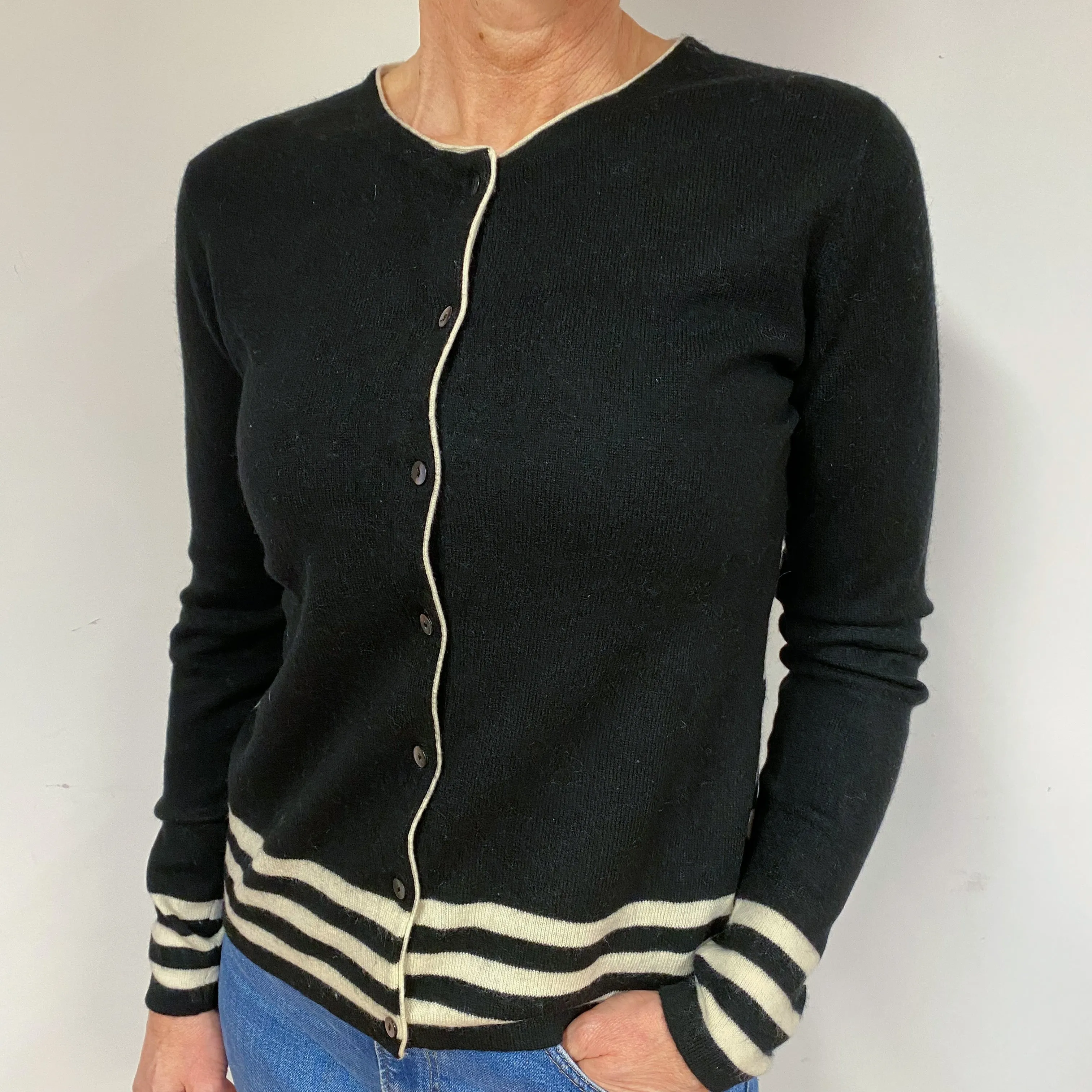 Black Cream Cashmere Cardigan Medium