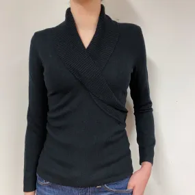 Black Cross-Over Cashmere V-Neck Jumper Extra Small