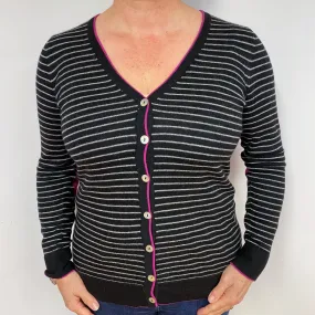 Black Grey Stripe Cashmere V-Neck Cardigan Large