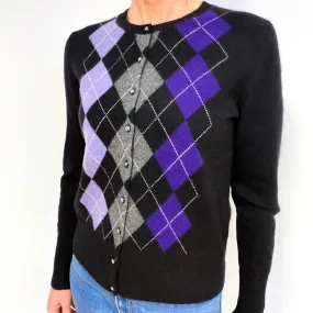 Black, Pansy Purple, Lilac And Slate Grey Cashmere Cardigan Medium