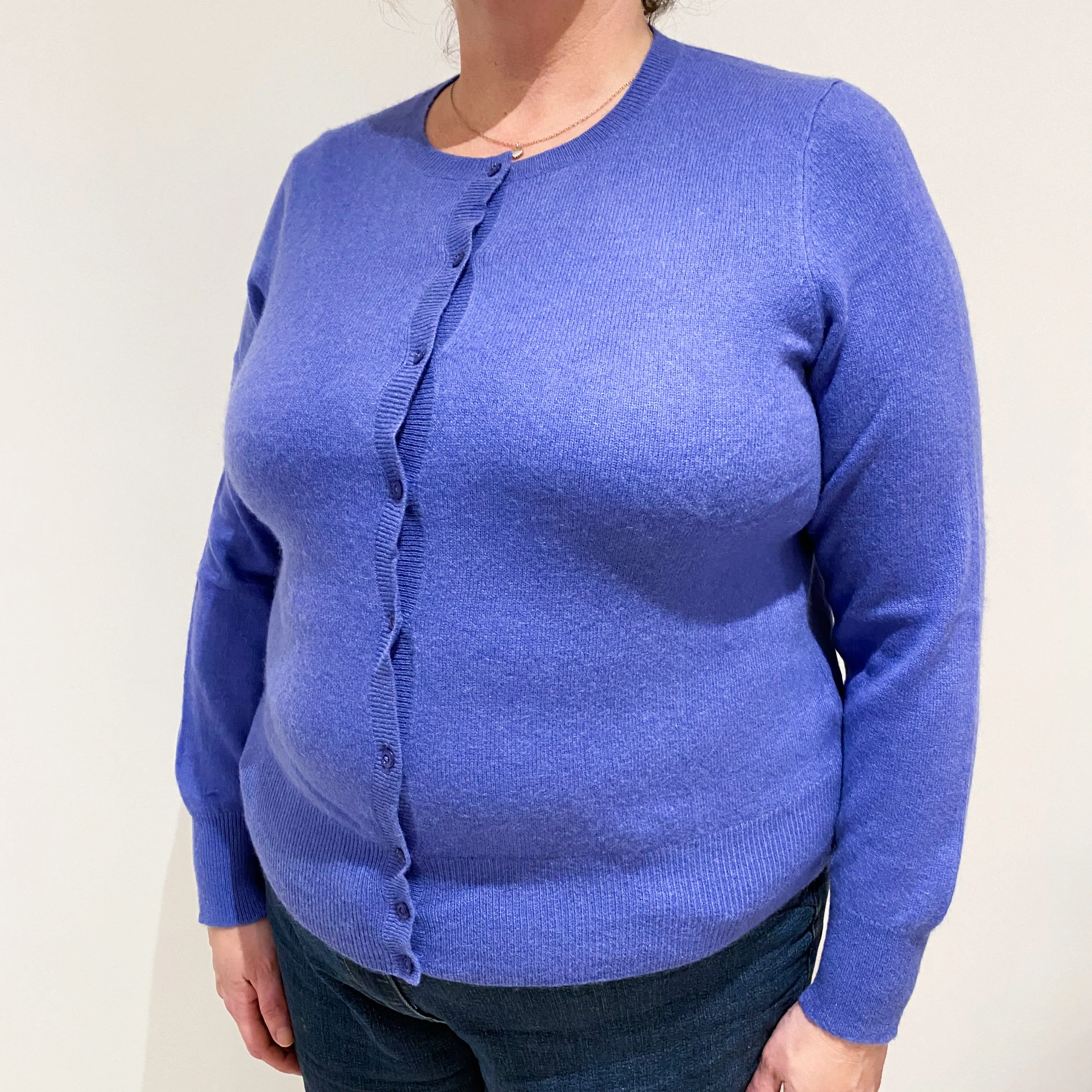 Bluebell Purple Cashmere Crew Neck Cardigan Extra Large