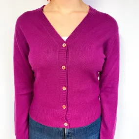 Brora Deep Magenta Pink Cashmere V-Neck Cardigan Small