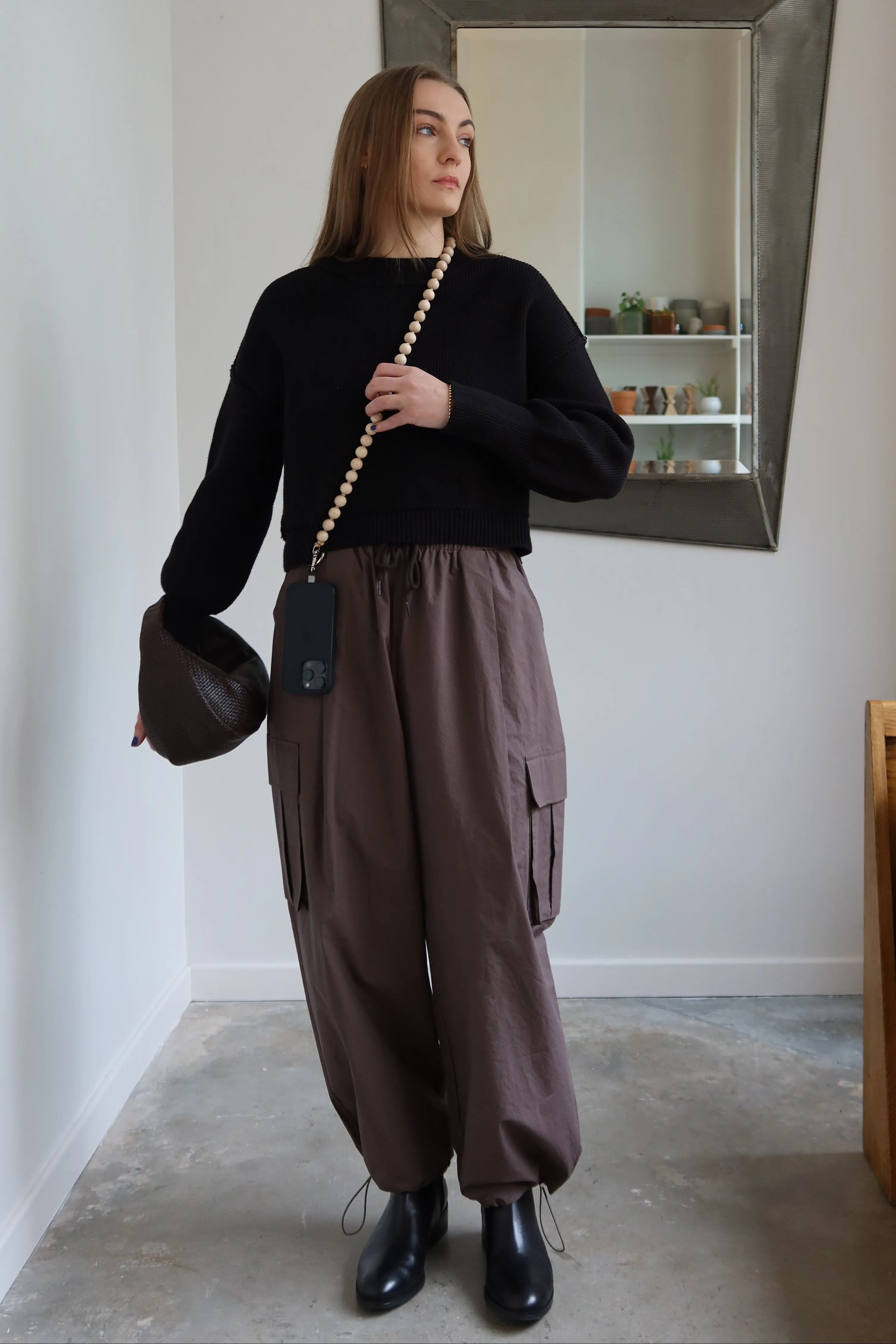 Brown Wide Leg Cargo Pants