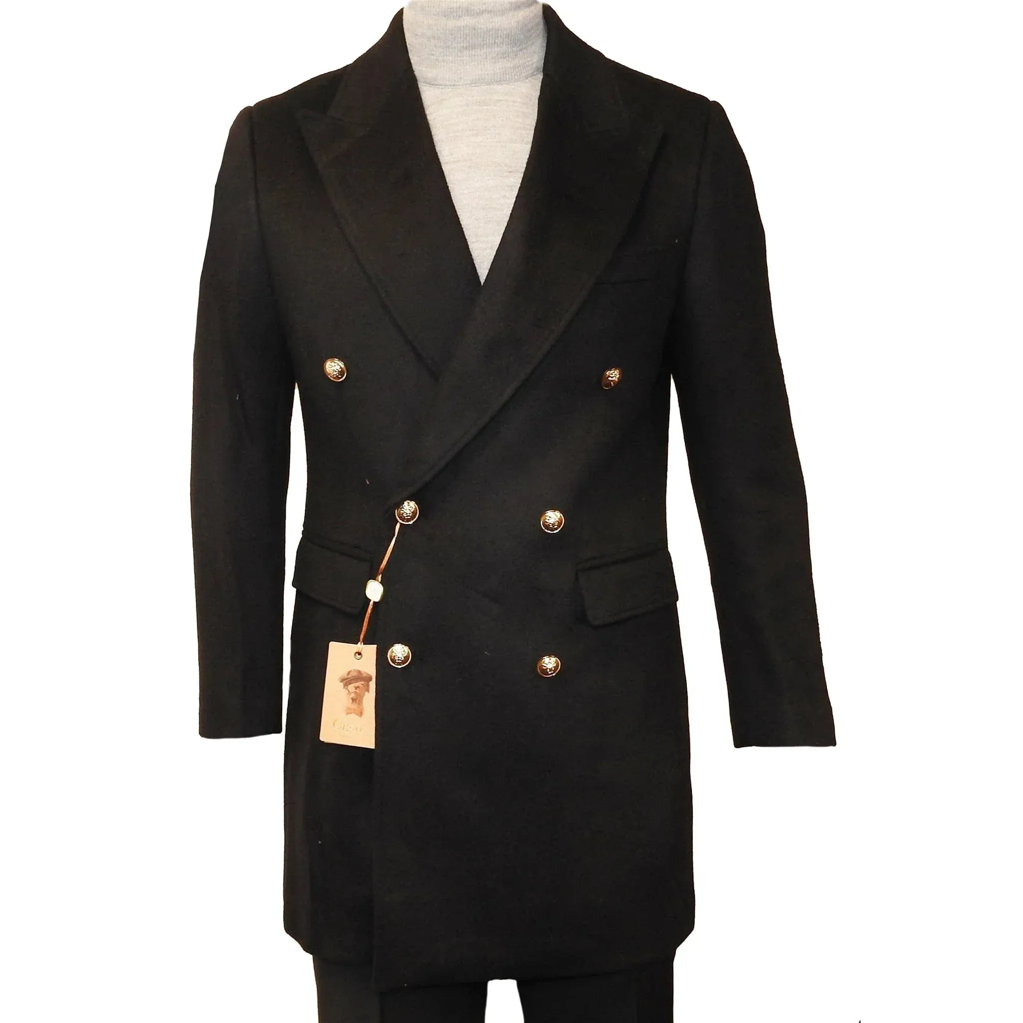 C-COUTURE DOUBLE BREASTED OVERCOAT-BLACK COLOR