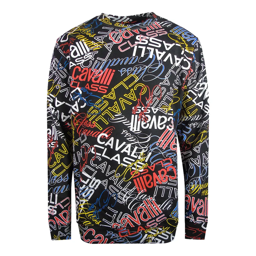 Cavalli Class Large Multi Logo Black Sweatshirt