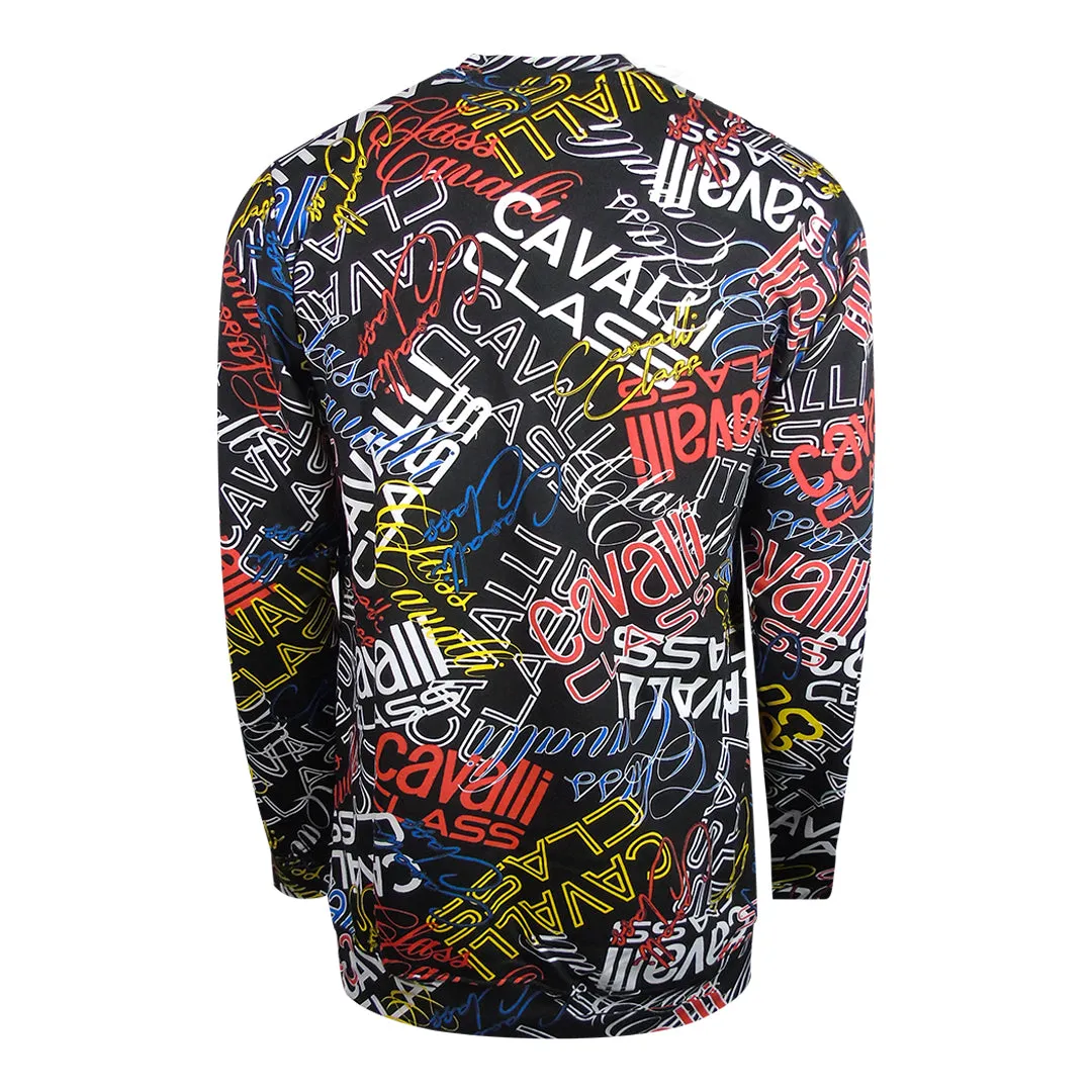 Cavalli Class Large Multi Logo Black Sweatshirt