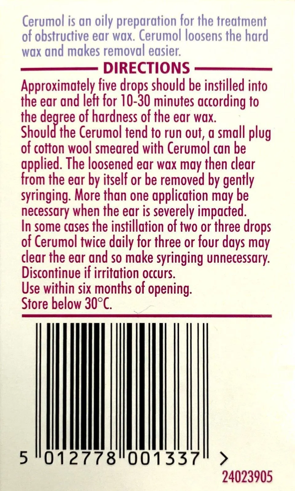 Cerumol Ear Wax Removal Drops 10mL