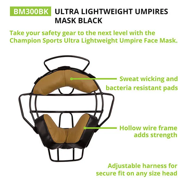 Champion Sports ULTRA LIGHTWEIGHT UMPIRE FACE MASK BLACK
