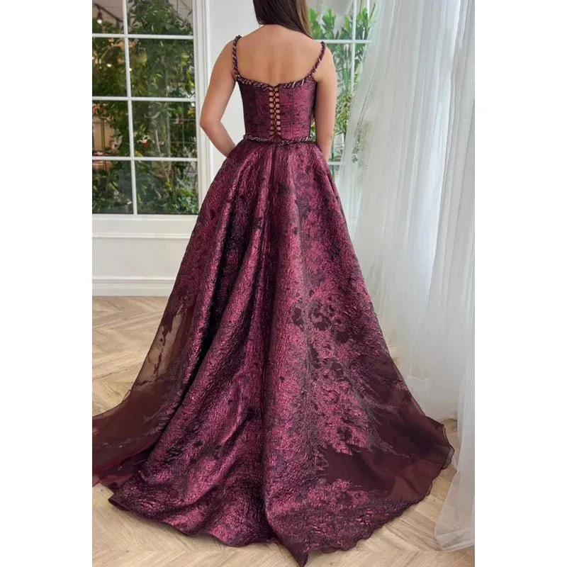 Chic & Morden Spaghetti Straps Square Long A-line Formal Prom Dress With Side Slit