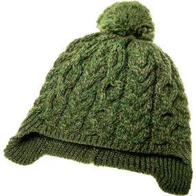 Child's Pom Pom Hat with Ear Flaps - Green
