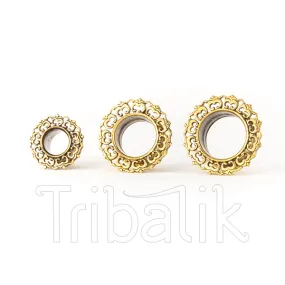 Cosmosis Floral Mandala Brass Ear Tunnels